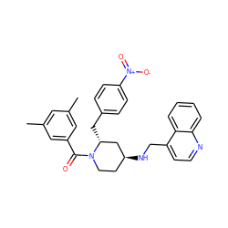 Cc1cc(C)cc(C(=O)N2CC[C@H](NCc3ccnc4ccccc34)C[C@H]2Cc2ccc([N+](=O)[O-])cc2)c1 ZINC000026818876