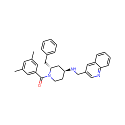 Cc1cc(C)cc(C(=O)N2CC[C@H](NCc3cnc4ccccc4c3)C[C@H]2Cc2ccccc2)c1 ZINC000029390341