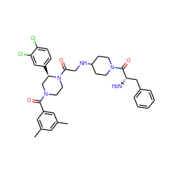 Cc1cc(C)cc(C(=O)N2CCN(C(=O)CNC3CCN(C(=O)[C@@H](N)Cc4ccccc4)CC3)[C@H](c3ccc(Cl)c(Cl)c3)C2)c1 ZINC000026850844