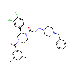 Cc1cc(C)cc(C(=O)N2CCN(C(=O)CNC3CCN(Cc4ccccc4)CC3)[C@H](c3ccc(Cl)c(Cl)c3)C2)c1 ZINC000014139885