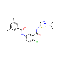 Cc1cc(C)cc(C(=O)Nc2ccc(Cl)c(C(=O)Nc3cnc(C(C)C)s3)c2)c1 ZINC000040913730