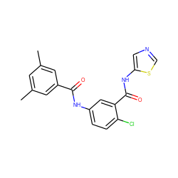 Cc1cc(C)cc(C(=O)Nc2ccc(Cl)c(C(=O)Nc3cncs3)c2)c1 ZINC000040872349