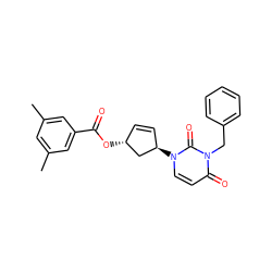 Cc1cc(C)cc(C(=O)O[C@@H]2C=C[C@@H](n3ccc(=O)n(Cc4ccccc4)c3=O)C2)c1 ZINC000169324070