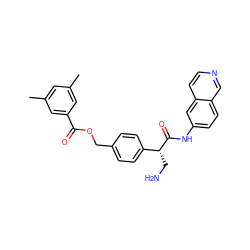 Cc1cc(C)cc(C(=O)OCc2ccc([C@@H](CN)C(=O)Nc3ccc4cnccc4c3)cc2)c1 ZINC000204610915