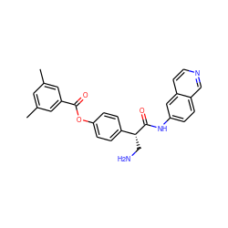 Cc1cc(C)cc(C(=O)Oc2ccc([C@@H](CN)C(=O)Nc3ccc4cnccc4c3)cc2)c1 ZINC000653706746