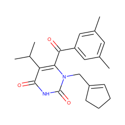 Cc1cc(C)cc(C(=O)c2c(C(C)C)c(=O)[nH]c(=O)n2CC2=CCCC2)c1 ZINC000006521895