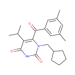 Cc1cc(C)cc(C(=O)c2c(C(C)C)c(=O)[nH]c(=O)n2CC2CCCC2)c1 ZINC000003842500