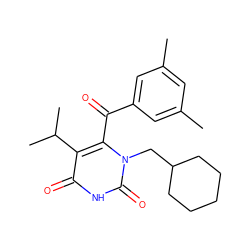 Cc1cc(C)cc(C(=O)c2c(C(C)C)c(=O)[nH]c(=O)n2CC2CCCCC2)c1 ZINC000034819357