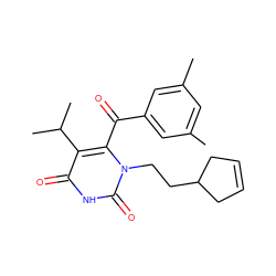 Cc1cc(C)cc(C(=O)c2c(C(C)C)c(=O)[nH]c(=O)n2CCC2CC=CC2)c1 ZINC000006521898