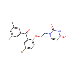 Cc1cc(C)cc(C(=O)c2cc(Br)ccc2OCCn2ccc(=O)[nH]c2=O)c1 ZINC000072127004