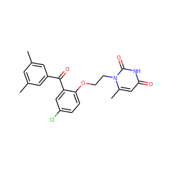 Cc1cc(C)cc(C(=O)c2cc(Cl)ccc2OCCn2c(C)cc(=O)[nH]c2=O)c1 ZINC000072127589