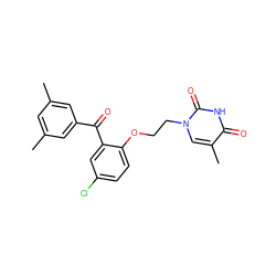 Cc1cc(C)cc(C(=O)c2cc(Cl)ccc2OCCn2cc(C)c(=O)[nH]c2=O)c1 ZINC000072142808