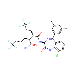 Cc1cc(C)cc(C2=N[C@H](NC(=O)[C@H](CCC(F)(F)F)[C@H](CCCC(F)(F)F)C(N)=O)C(=O)Nc3c(Cl)cccc32)c1 ZINC000210711816