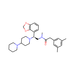 Cc1cc(C)cc(CC(=O)N(C)C[C@H](c2cccc3c2OCO3)N2CCC(N3CCCCC3)CC2)c1 ZINC000013835133