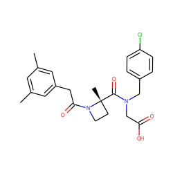 Cc1cc(C)cc(CC(=O)N2CC[C@@]2(C)C(=O)N(CC(=O)O)Cc2ccc(Cl)cc2)c1 ZINC000204954535