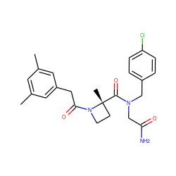 Cc1cc(C)cc(CC(=O)N2CC[C@@]2(C)C(=O)N(CC(N)=O)Cc2ccc(Cl)cc2)c1 ZINC000204894525