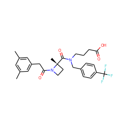 Cc1cc(C)cc(CC(=O)N2CC[C@@]2(C)C(=O)N(CCCC(=O)O)Cc2ccc(C(F)(F)F)cc2)c1 ZINC000204982348