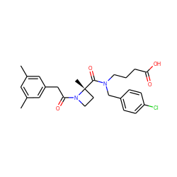 Cc1cc(C)cc(CC(=O)N2CC[C@@]2(C)C(=O)N(CCCC(=O)O)Cc2ccc(Cl)cc2)c1 ZINC000204876596