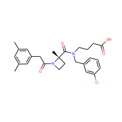 Cc1cc(C)cc(CC(=O)N2CC[C@@]2(C)C(=O)N(CCCC(=O)O)Cc2cccc(Cl)c2)c1 ZINC000204931870