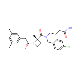 Cc1cc(C)cc(CC(=O)N2CC[C@@]2(C)C(=O)N(CCCC(N)=O)Cc2ccc(Cl)cc2)c1 ZINC000205421665