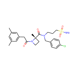 Cc1cc(C)cc(CC(=O)N2CC[C@@]2(C)C(=O)N(CCCS(N)(=O)=O)Cc2ccc(Cl)cc2)c1 ZINC000204897611