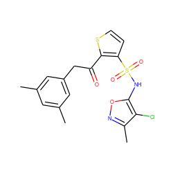 Cc1cc(C)cc(CC(=O)c2sccc2S(=O)(=O)Nc2onc(C)c2Cl)c1 ZINC000013815806