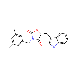 Cc1cc(C)cc(CN2C(=O)O[C@@H](Cc3c[nH]c4ccccc34)C2=O)c1 ZINC000013740656