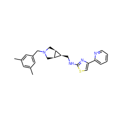 Cc1cc(C)cc(CN2C[C@H]3[C@@H](CNc4nc(-c5ccccn5)cs4)[C@H]3C2)c1 ZINC000101637691