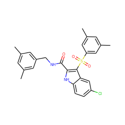 Cc1cc(C)cc(CNC(=O)c2[nH]c3ccc(Cl)cc3c2S(=O)(=O)c2cc(C)cc(C)c2)c1 ZINC000169337511