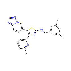 Cc1cc(C)cc(CNc2nc(-c3cccc(C)n3)c(-c3ccc4ncnn4c3)s2)c1 ZINC000084690900