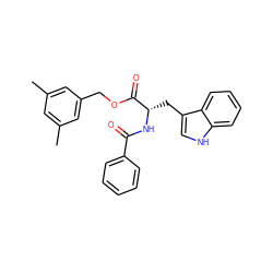 Cc1cc(C)cc(COC(=O)[C@H](Cc2c[nH]c3ccccc23)NC(=O)c2ccccc2)c1 ZINC000013736202