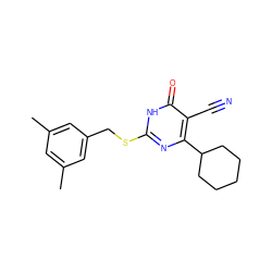 Cc1cc(C)cc(CSc2nc(C3CCCCC3)c(C#N)c(=O)[nH]2)c1 ZINC000084671191