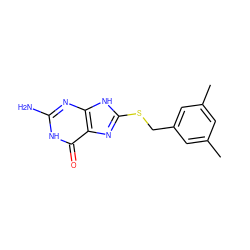 Cc1cc(C)cc(CSc2nc3c(=O)[nH]c(N)nc3[nH]2)c1 ZINC000653903312