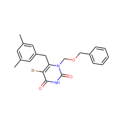 Cc1cc(C)cc(Cc2c(Br)c(=O)[nH]c(=O)n2COCc2ccccc2)c1 ZINC000084671445