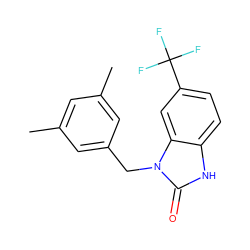 Cc1cc(C)cc(Cn2c(=O)[nH]c3ccc(C(F)(F)F)cc32)c1 ZINC000040980122