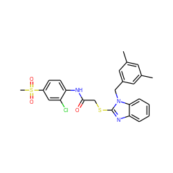 Cc1cc(C)cc(Cn2c(SCC(=O)Nc3ccc(S(C)(=O)=O)cc3Cl)nc3ccccc32)c1 ZINC000103261729