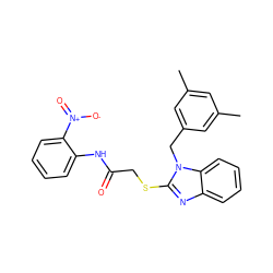 Cc1cc(C)cc(Cn2c(SCC(=O)Nc3ccccc3[N+](=O)[O-])nc3ccccc32)c1 ZINC000103258712