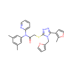 Cc1cc(C)cc(N(C(=O)CSc2nnc(-c3ccoc3C)n2Cc2ccco2)c2ccccn2)c1 ZINC000064526407