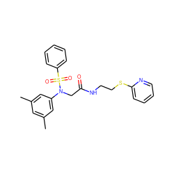 Cc1cc(C)cc(N(CC(=O)NCCSc2ccccn2)S(=O)(=O)c2ccccc2)c1 ZINC000006348667