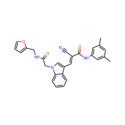 Cc1cc(C)cc(NC(=O)/C(C#N)=C/c2cn(CC(=O)NCc3ccco3)c3ccccc23)c1 ZINC000008687101