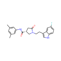 Cc1cc(C)cc(NC(=O)[C@@H]2CC(=O)N(CCc3c[nH]c4ccc(F)cc34)C2)c1 ZINC000012863377