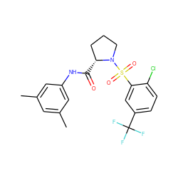 Cc1cc(C)cc(NC(=O)[C@@H]2CCCN2S(=O)(=O)c2cc(C(F)(F)F)ccc2Cl)c1 ZINC000261117076