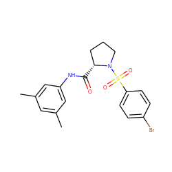 Cc1cc(C)cc(NC(=O)[C@@H]2CCCN2S(=O)(=O)c2ccc(Br)cc2)c1 ZINC000011652344