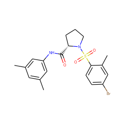 Cc1cc(C)cc(NC(=O)[C@@H]2CCCN2S(=O)(=O)c2ccc(Br)cc2C)c1 ZINC000261167824