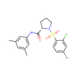 Cc1cc(C)cc(NC(=O)[C@@H]2CCCN2S(=O)(=O)c2ccc(Br)cc2Cl)c1 ZINC000261159814