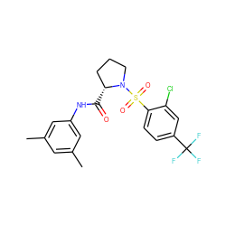 Cc1cc(C)cc(NC(=O)[C@@H]2CCCN2S(=O)(=O)c2ccc(C(F)(F)F)cc2Cl)c1 ZINC000261104756