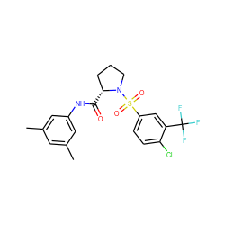 Cc1cc(C)cc(NC(=O)[C@@H]2CCCN2S(=O)(=O)c2ccc(Cl)c(C(F)(F)F)c2)c1 ZINC000200363415