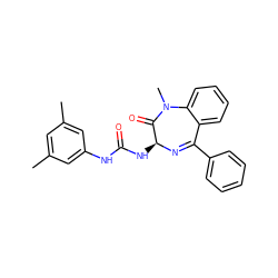 Cc1cc(C)cc(NC(=O)N[C@@H]2N=C(c3ccccc3)c3ccccc3N(C)C2=O)c1 ZINC000013732888