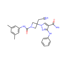 Cc1cc(C)cc(NC(=O)N2CC(CC#N)(n3cc(C(N)=O)c(Nc4ccccc4)n3)C2)c1 ZINC000222093587