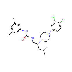 Cc1cc(C)cc(NC(=O)NC[C@H](CC(C)C)N2CCN(c3ccc(Cl)c(Cl)c3)CC2)c1 ZINC000028522396